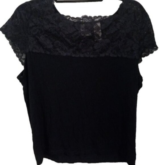 Women’s Plus Size Emma James Navy Top with Lace Neckline – Short Sleeve Blouse - Picture 2 of 2
